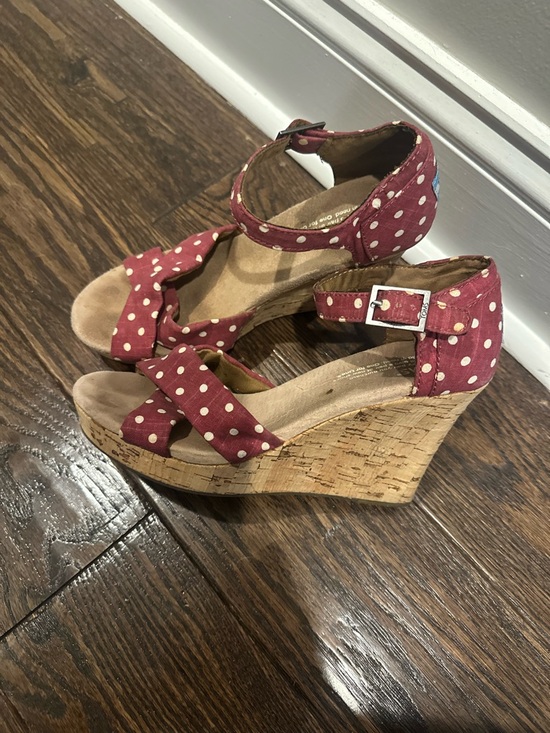 Toms Shoes - Toms Burgundy Polka Dot Cork Wedge Sandals